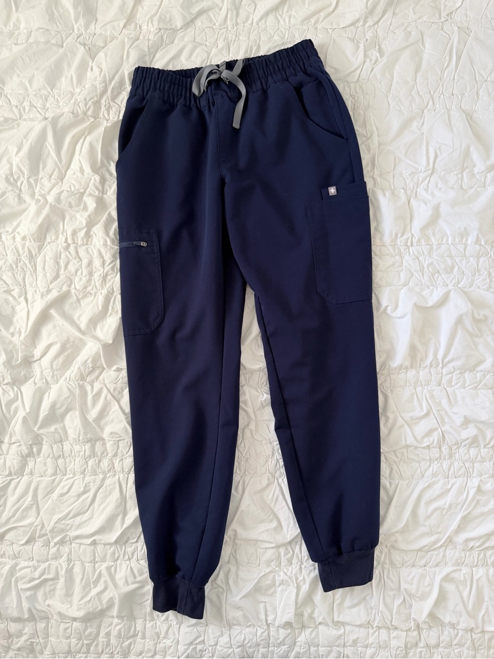 FIGS Women’s Navy Jogger Scrub Pants with Gray Drawstring S